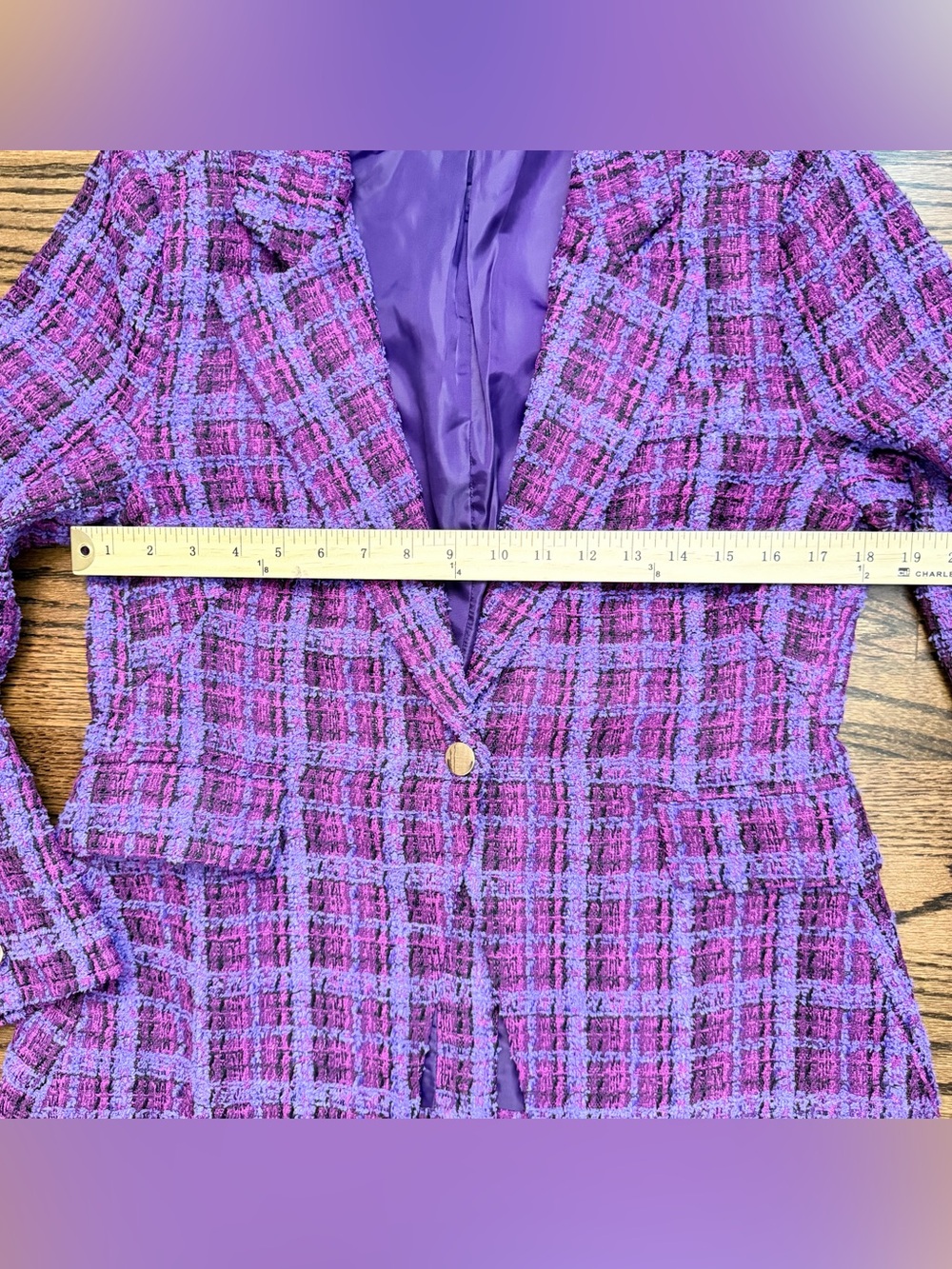 Area Stars Ana Purple Plaid Tweed Blazer Jacket - size medium - Picture 7 of 9